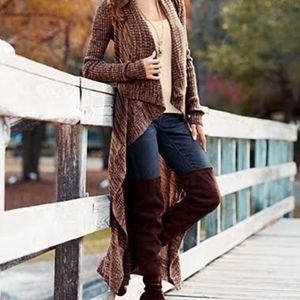 Venus Sz M Brown Marled Waterfall Cascading Duster Cardigan